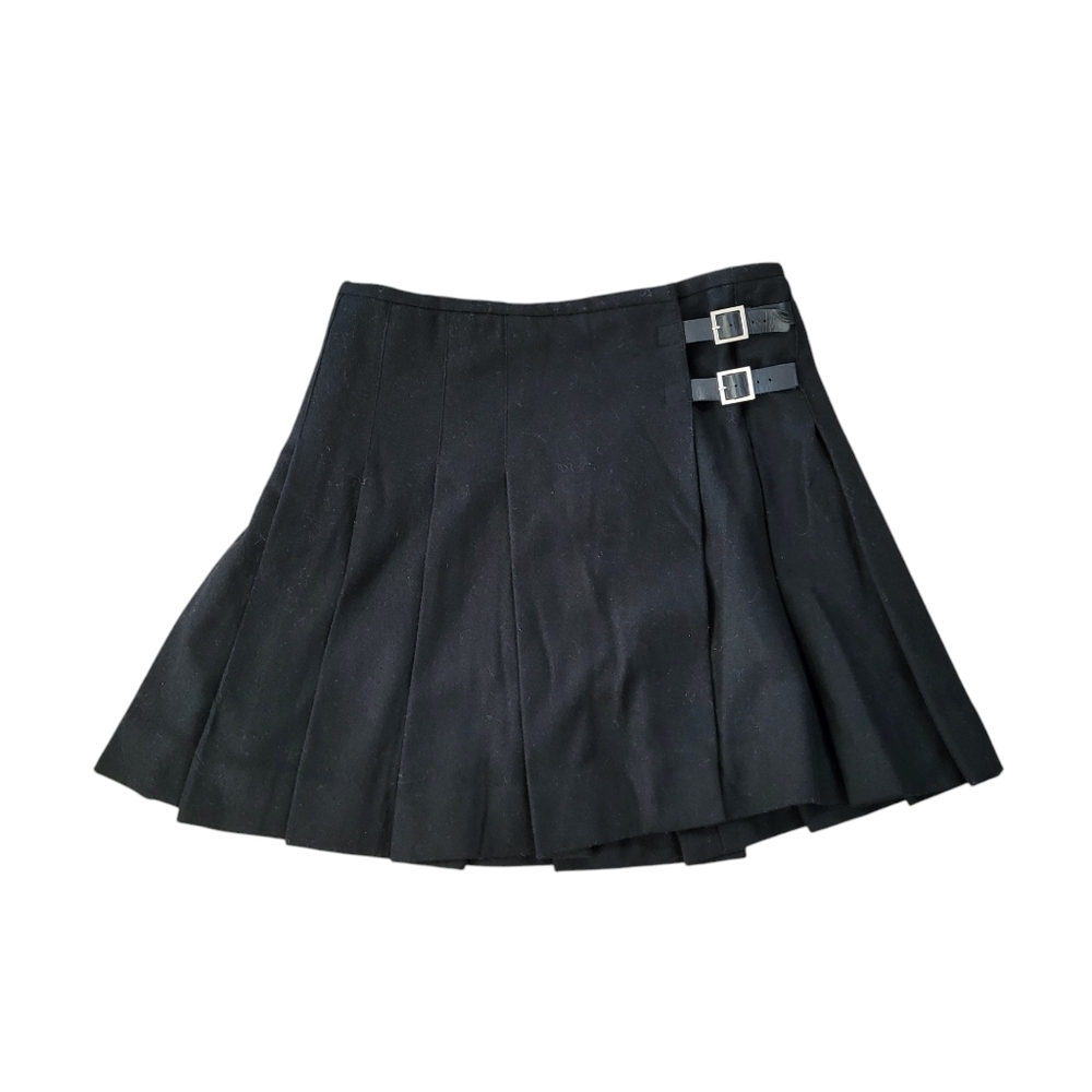 Banana Republic Factory Black Pleated Mini Skirt with Buckle Detail